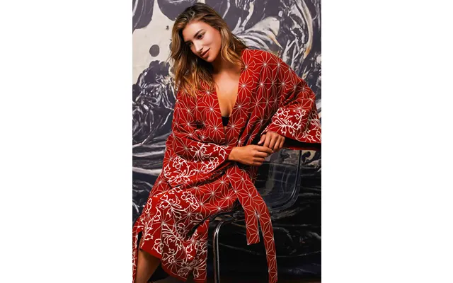 Asanoha & Peony Embroidered Fully Lined Terracotta Fully Lined Long Kimono O S