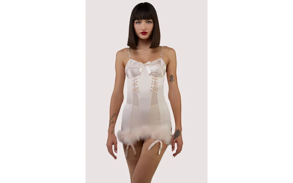 Elsie Peach Spiral Cup Feather Hem Corselette Slip 18