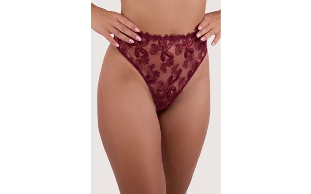 Eva Dark Cherry Graphic Embroidery High Waist Thong Uk 14