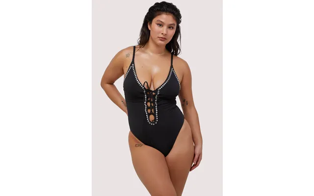 Gabrielle Fuller Bust Black Eco Studded Lace-up Swimsuit 8d Dd