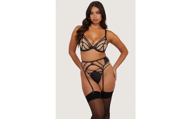 Ramona Black Leatherette Strap Detail Illusion Mesh Set 30f