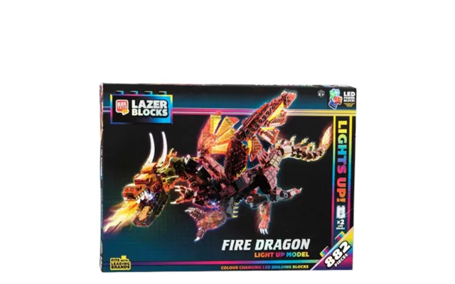 Block Tech Lazer Blocks Fire Dragon Light-up Building Set 882 Pcs