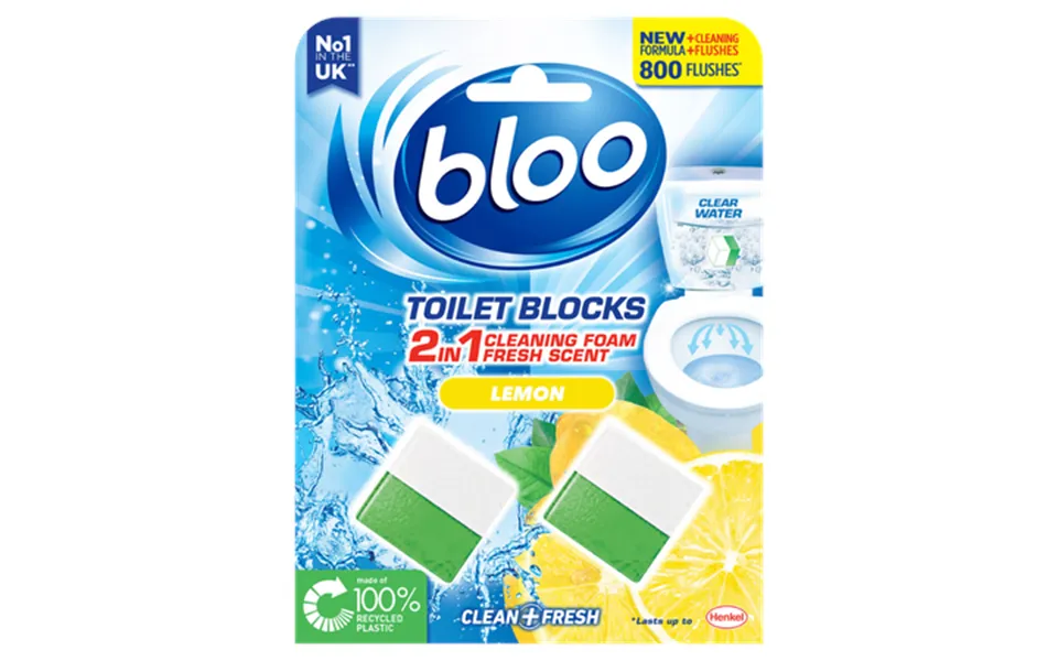 Blooo 2 In 1 Cleaning Foam Fresh Scent Lemon Toilet Block Cube - 2 X 50g