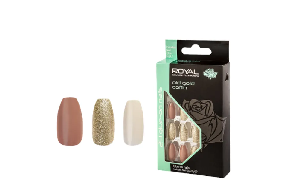 Royal Artificial Nails Old Gold Coffin - 24 Pcs