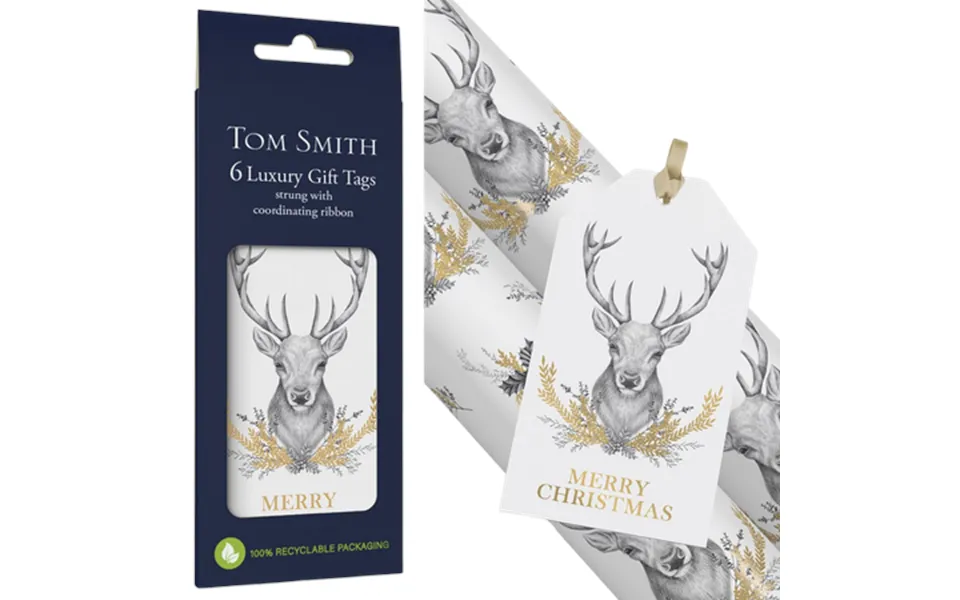 Tom Smith Luxury To And From Card With Reindeer 6 Pcs