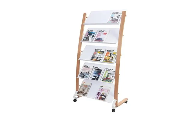 Alba Mobile Wooden Floor Stand 5 X 3 Compartments A4 Format Literature Display H1650 X W860 X D520mm Light Wood White - 