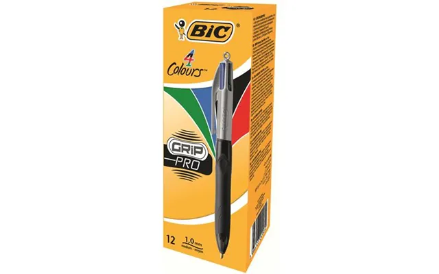 Bic 4 Colours Grip Pro Black Blue Green Red Clip-on Retractable Ballpoint Pen Medium 12 Pc S