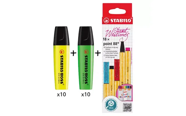 Boss Original Highlighter Yellow Pack 10 Green Pack 10 Point 88 Fineliner Zigzag Card Assorted Colours Pack 18 - 70 24 1