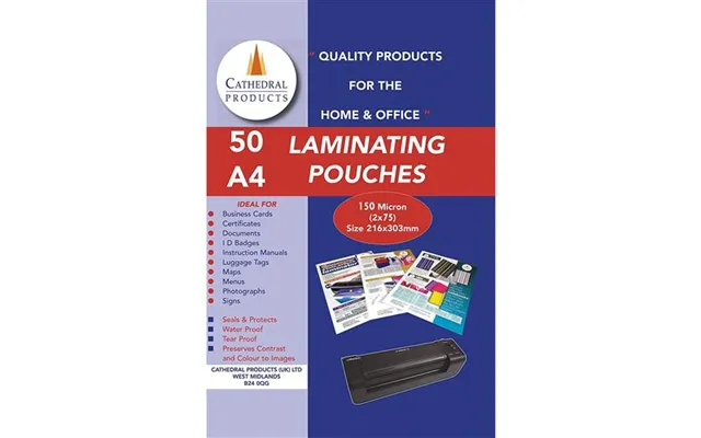 Cathedral Laminating Pouch A4 2x75 Micron Gloss Pack 50 - Lpa416050