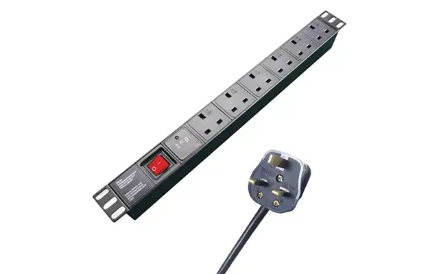 Connectgear 3m 6 Way Surge Protected Horizontal Rack Mount Power Extension Block Uk Plug To 6 X Uk Sockets - Black