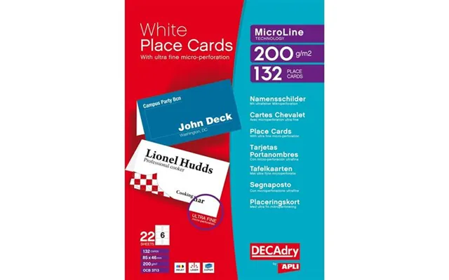 Decadry Folding Place Card 85x46mm 6 Per Sheet 200gsm White Pack 132 - Ocb3713-3