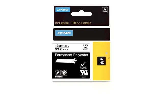 Dymo Rhino Industrial Permanent Polyester Labels 19mm X 5.5m Black Print On White Self-adhesive For Rhino & Labelmanager