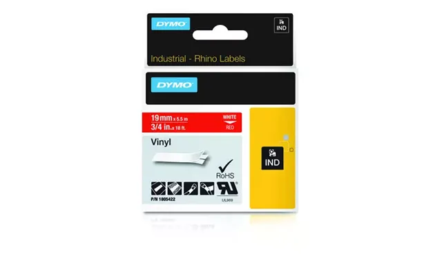 Dymo Rhino Industrial Vinyl Labels 19 Mm X 5.5 M White Print On Red Self-adhesive For Rhino & Labelmanager Label Makers 