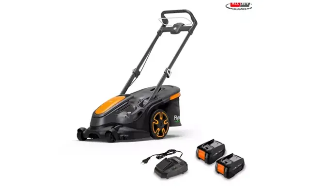 Flymo 36v Ultramow Duo 460 Kit 4.0 Walk Behind Lawn Mower Battery Dark Grey Orange