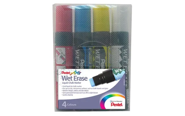 Pentel Wet Erase Chalk Marker Chisel Tip 10-15mm Line Assorted Colours Pack 4 - Smw56 4-bcgw