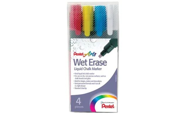 Pentel Wet Erase Chalk Marker Chisel Tip 2-4mm Line Assorted Colours Pack 4 - Smw26 4-bcgw