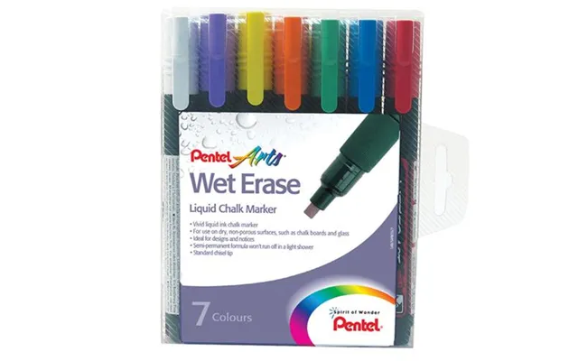 Pentel Wet Erase Chalk Marker Chisel Tip 2-4mm Line Assorted Colours Pack 7 - Smw26 7