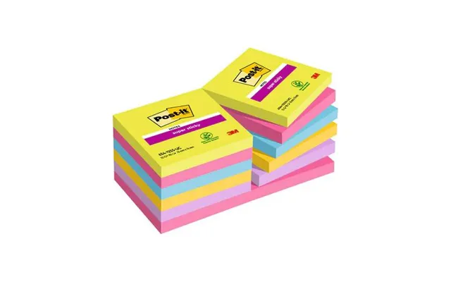 Post-it 654-12ss-uc Note Paper Square Blue Green Pink Purple Yellow 90 Sheets Self-adhesive