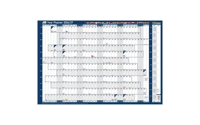 Sasco 2026 Eu Year Wall Planner 915w X 610mmh With Wet Wipe Pen & Sticker Pack Board Mounted - 2410269