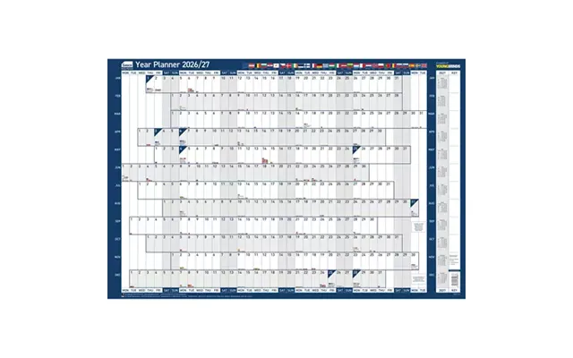Sasco 2026 Eu Year Wall Planner 915w X 610mmh With Wet Wipe Pen & Sticker Pack Unmounted - 2410270