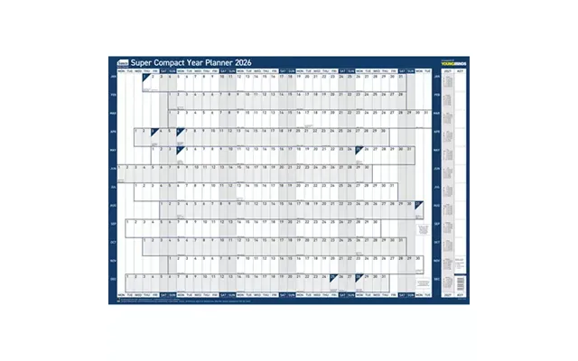 Sasco 2026 Super Compact Year Wall Planner 400w X 285hmm With Wet Wipe Pen & Sticker Pack Unmounted - 2410264
