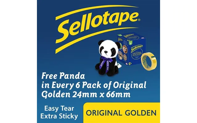 Sellotape Original Easy Tear Extra Sticky Golden Tape 24mm X 66m Pack 6 With Free Panda - 2974501
