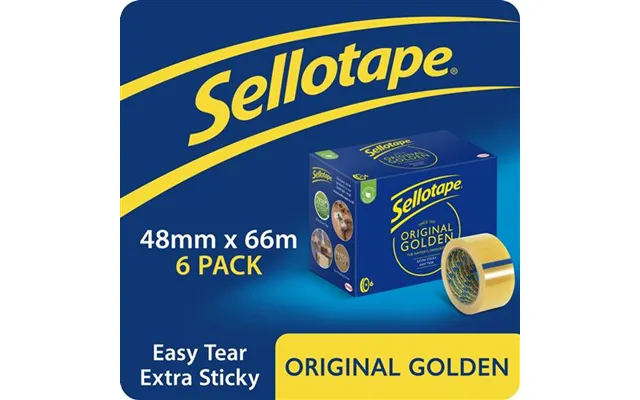 Sellotape Original Easy Tear Extra Sticky Golden Tape 48mm X 66m Pack 6 - 2974502