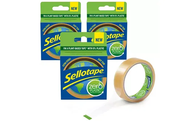 Sellotape Zero Plastic Plant Based Easy Tear Extra Sticky Tape Clear 24mm X 30m - Buy 2 Get 1 Free