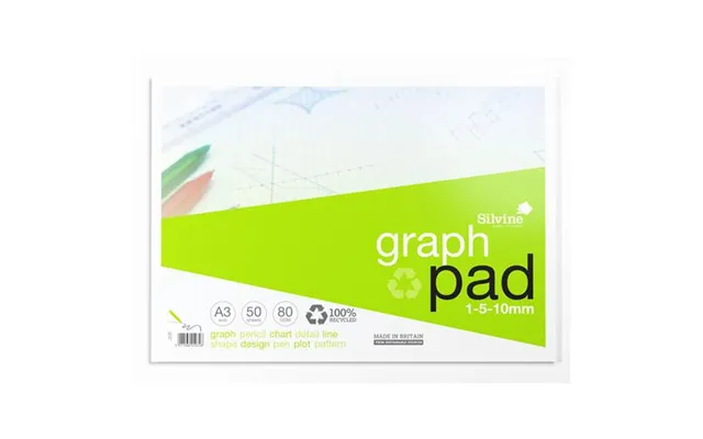 Silvine Recycled Graph Pad A3 Printed 1-5-10mm 50 Sheets 100% Recycled Paper Green Pack 10 - A3gpre