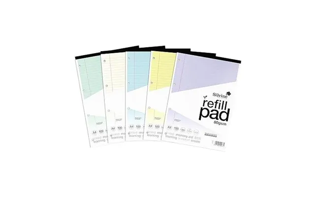 Silvine Sen Refill Pad A4 With Tinted Coloured Papers 100 Page In 5 Assorted Colours Ruled With Margin 4 Hole Punched Pa