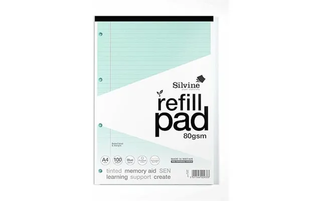 Silvine Sen Refill Pad A4 With Tinted Coloured Papers 100 Page Ruled With Margin 4 Hole Punched Blue Pack 6 - A4rptinbl