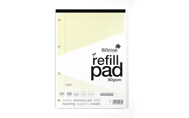 Silvine Sen Refill Pad A4 With Tinted Coloured Papers 100 Page Ruled With Margin 4 Hole Punched Cream Pack 6 - A4rptinc