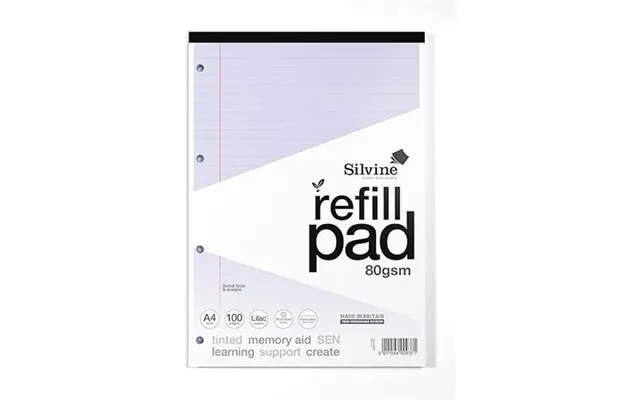 Silvine Sen Refill Pad A4 With Tinted Coloured Papers 100 Page Ruled With Margin 4 Hole Punched Lilac Pack 6 - A4rptinv