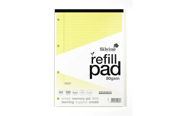 Silvine Sen Refill Pad A4 With Tinted Coloured Papers 100 Page Ruled With Margin 4 Hole Punched Yellow Pack 6 - A4rptiny