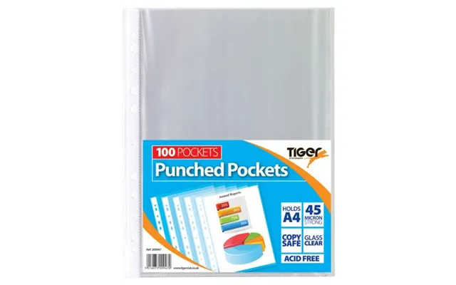 Tiger Multi Punched Pocket Polypropylene A4 45 Micron Top Opening Clear Pack 100 - 300947