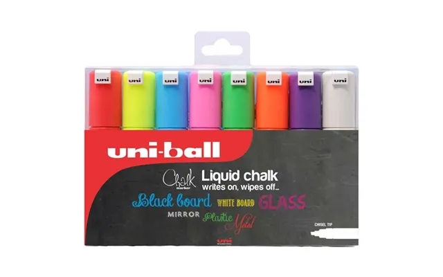 Uni Chalk Marker Chisel Tip Broad Assorted Colours Pack 8 - 153494343