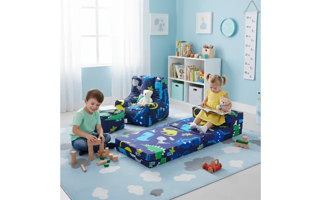 Child's Z Bed And Bean Bag Chair With Footstool - Dino Dark product image