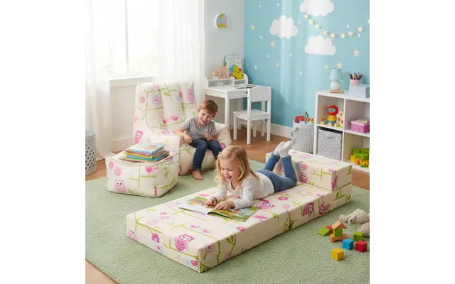 Child's Z Bed And Bean Bag Chair With Footstool - Owls product image