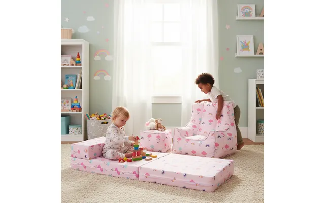 Child's Z Bed And Bean Bag Chair With Footstool - Rainbow product image