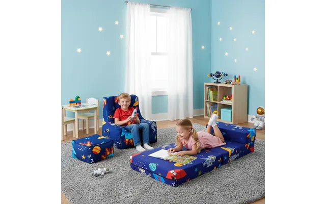 Child's Z Bed And Bean Bag Chair With Footstool - Space Boy product image