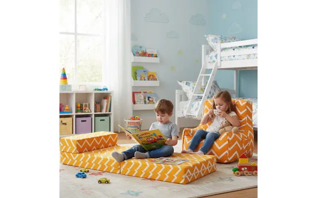 Child's Z Bed And Bean Bag Chair With Footstool - Zigzag product image
