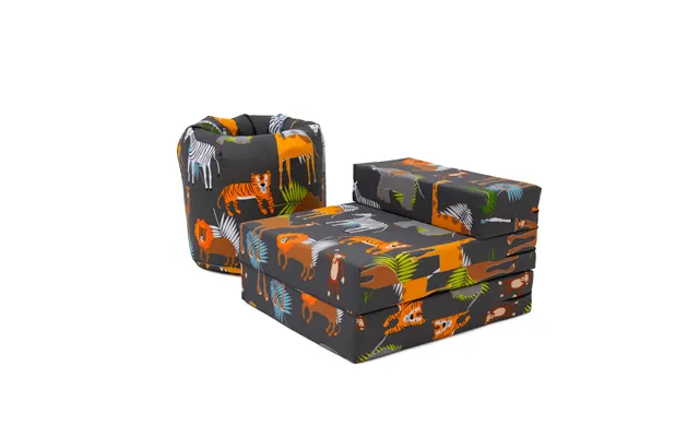 Kids Bean Bag And Folding Z Bed Printed Toddler Beanbag Chair And Guest Mattress - Africa