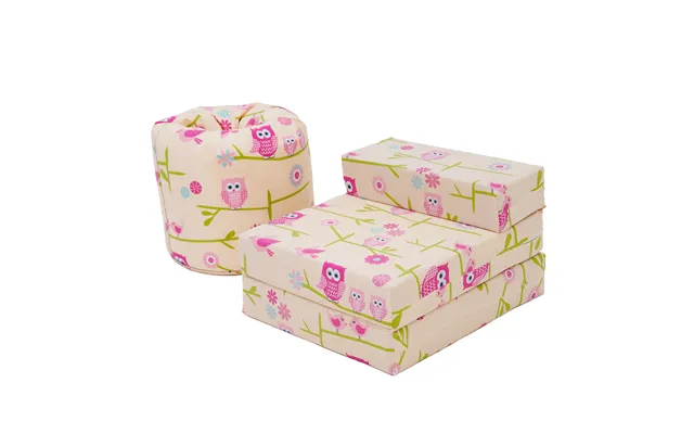 Kids Bean Bag And Folding Z Bed Printed Toddler Beanbag Chair And Guest Mattress - Owls