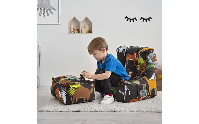 Kids Bean Bag Chair With Footstool Indoor Beanbag Armchair Printed Gaming Pouffes