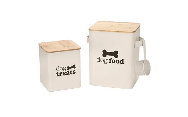 Cream Set Of 2 Dog Food Tins With Scoop