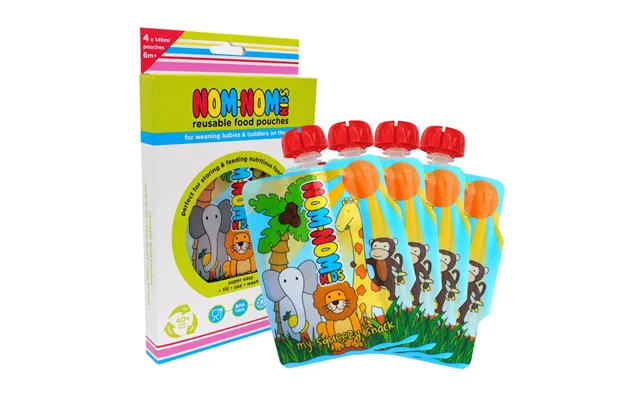 Nom Nom Kids Reusable Food Pouches 140ml Animal Pouches 4 Pack