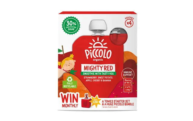Piccolo Organic Mighty Red Smoothies 4 X 90g Baby Fruit Smoothie 6m
