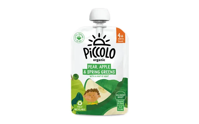 Piccolo Organic Pear Apple & Spring Greens Baby Food Pouch 100g 4m