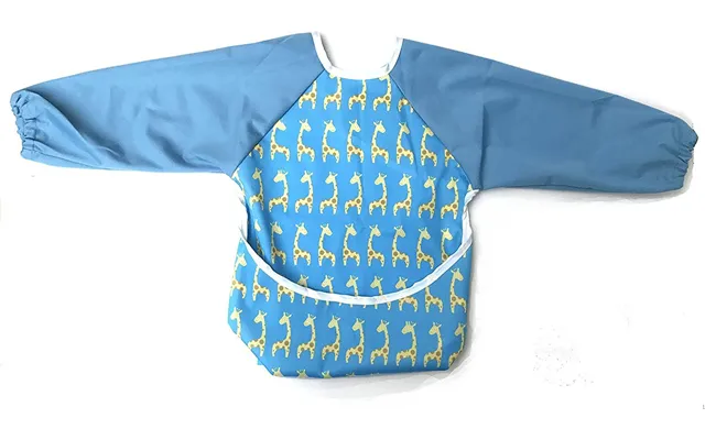 Premium Soft Long Sleeve Water Resistant Washable Bib Blue Giraffe Design