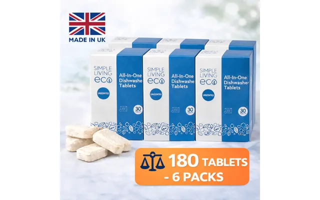 Simple Living Eco All-in-one Dishwasher Tablets Plant-based & Plastic-free 180 Tablets Made In The Uk